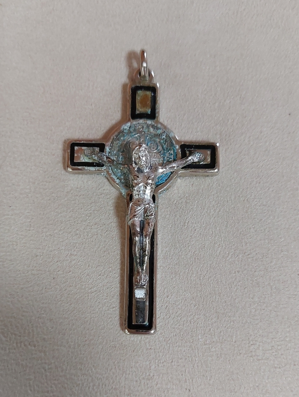Vintage, St. Benedict Pendant with Black Enamel Accents